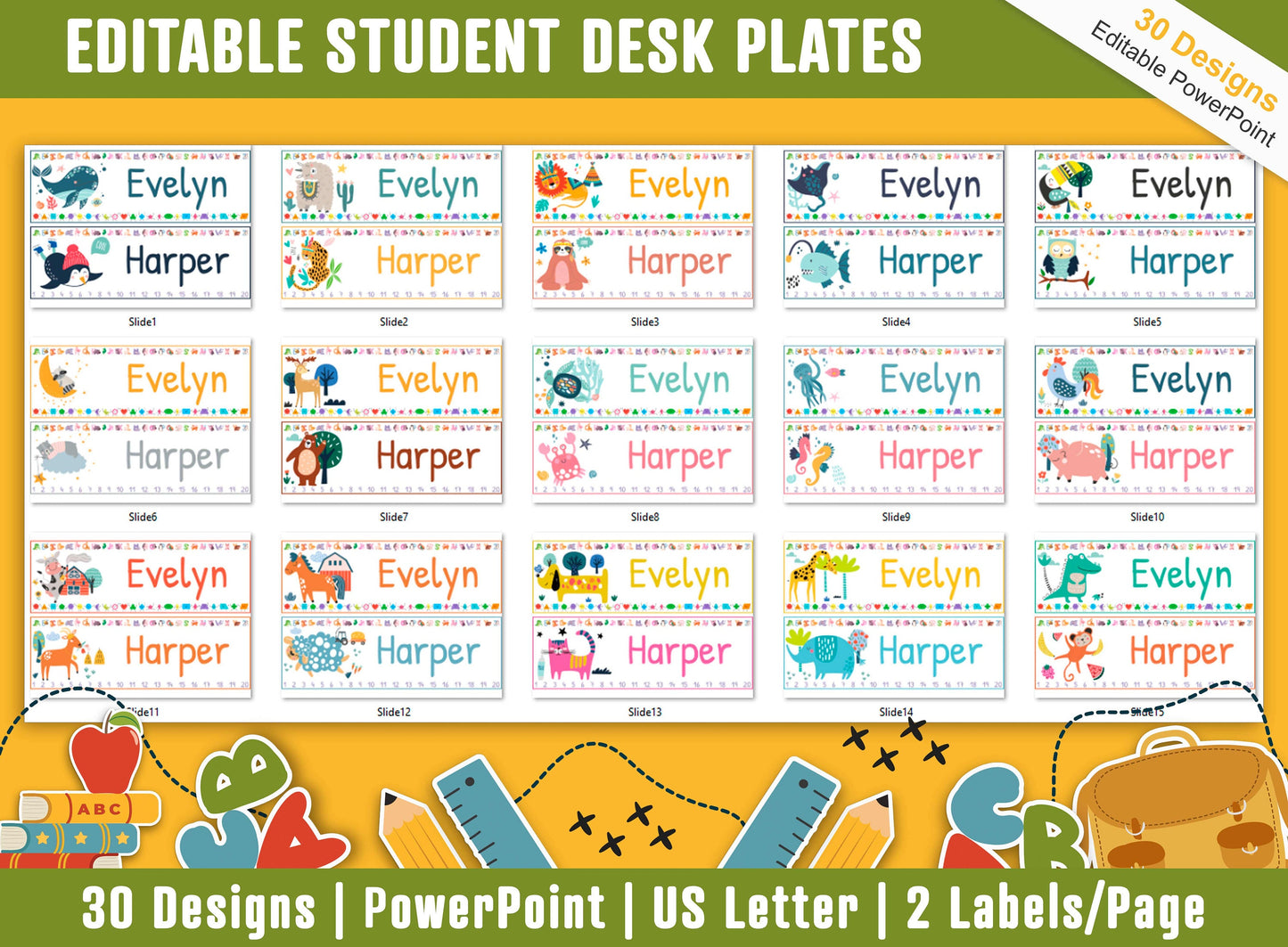 Student Desk Plates, 30 Printable/Editable Cute Animal Classroom Name Tags & Name Plates for Students, a Helpful Addition to Your Classroom