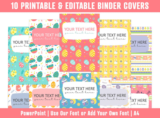 PowerPoint Binder Covers, 10 Printable/Editable Easter Binder Covers & Spines, Binder/Planner Inserts for Teacher, Student, Home School