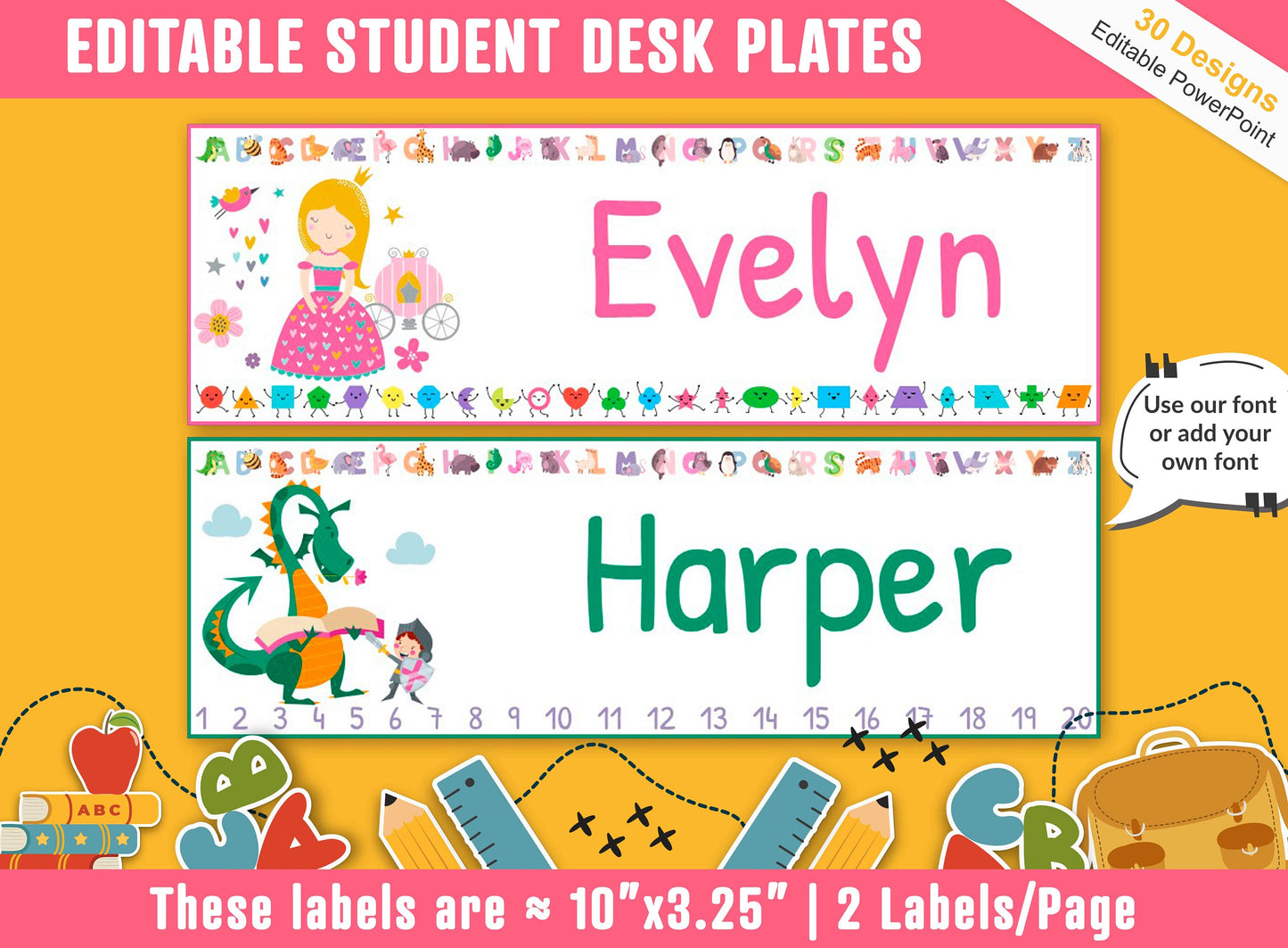 Student Desk Plates, 30 Printable/Editable Unicorn, Princess, Fairy, Mermaid, Knight, Dragon Classroom Name Tags & Name Plates for Students