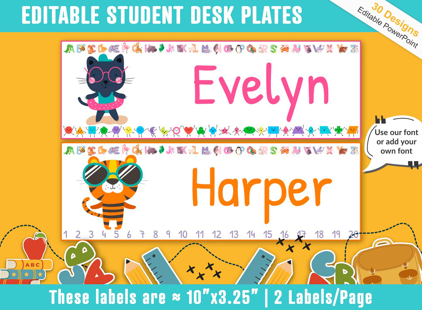 Student Desk Plates, 30 Printable/Editable Cute and Funny Animal Classroom Name Tags & Name Plates, a Helpful Addition to Your Classroom