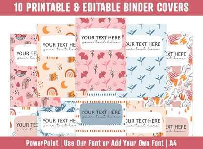PowerPoint Binder Covers, 10 Printable/Editable Geometric and Floral Covers+Spines, Binder/Planner Inserts for Teacher, Student, Home School