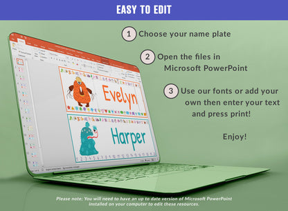 Student Desk Plates, 30 Printable/Editable Monster Classroom Name Tags & Name Plates for Student; a Helpful Addition to Your Classroom