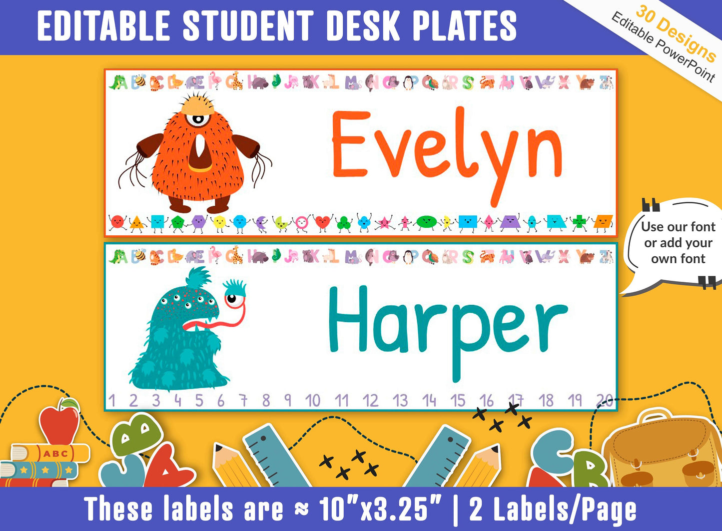 Student Desk Plates, 30 Printable/Editable Monster Classroom Name Tags & Name Plates for Student; a Helpful Addition to Your Classroom