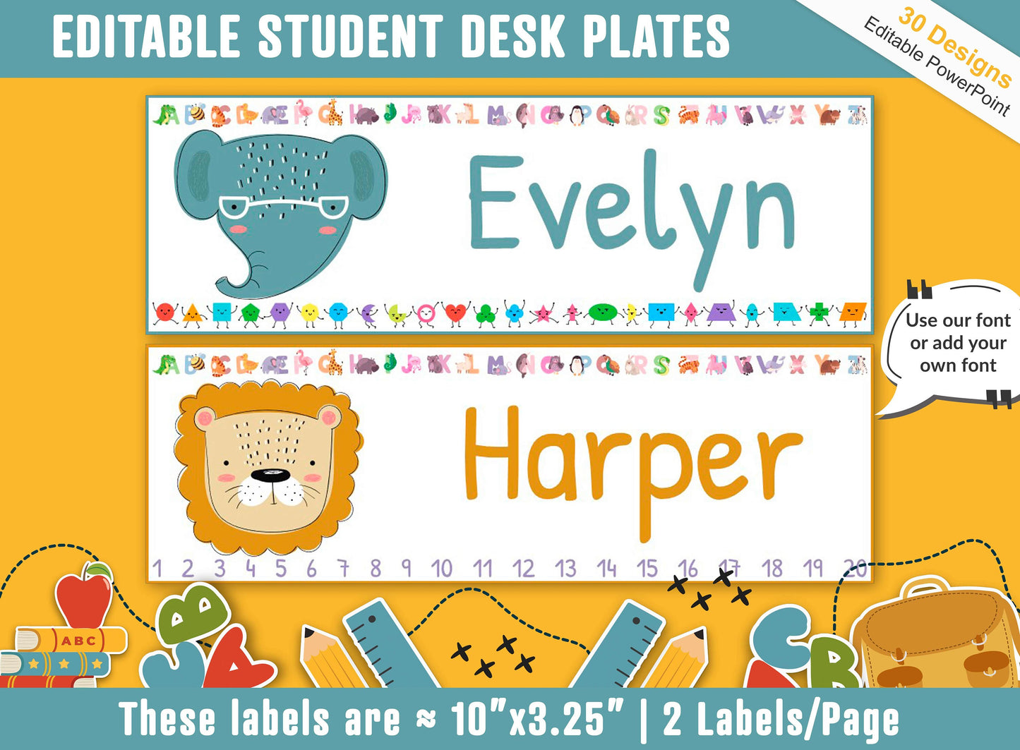 Student Desk Plates, 30 Printable/Editable Animals Faces Classroom Name Tags & Name Plates for Student; a Helpful Addition to Your Classroom