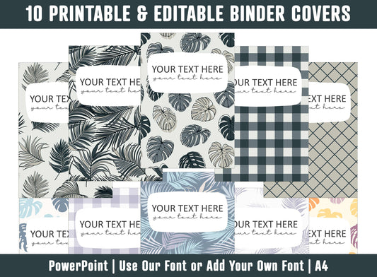 PowerPoint Binder Covers, 10 Printable/Editable Tropical Pattern Covers+Spines, Binder/Planner Inserts for Teacher, Student, Home School
