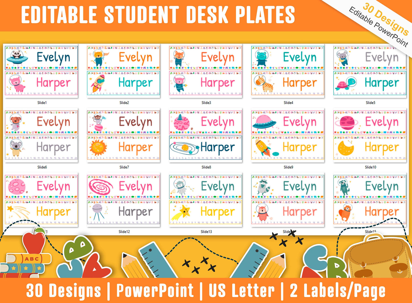 Student Desk Plates, 30 Printable/Editable Space Animals Classroom Name Tags & Name Plates for Student; a Helpful Addition to Your Classroom
