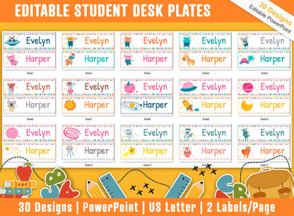 Student Desk Plates, 30 Printable/Editable Space Animals Classroom Name Tags & Name Plates for Student; a Helpful Addition to Your Classroom