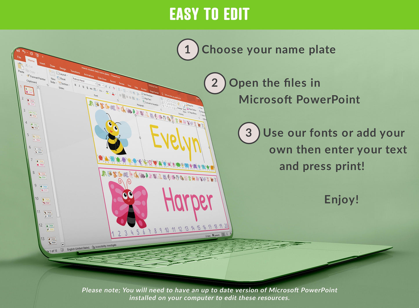 Student Desk Plates, 30 Printable/Editable Cute Insects Classroom Name Tags & Name Plates for Student; a Helpful Addition to Your Classroom