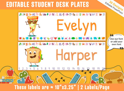 Student Desk Plates, 30 Printable/Editable funny Food & Drink Classroom Name Tags/Name Plates, a Helpful Addition to Your Classroom
