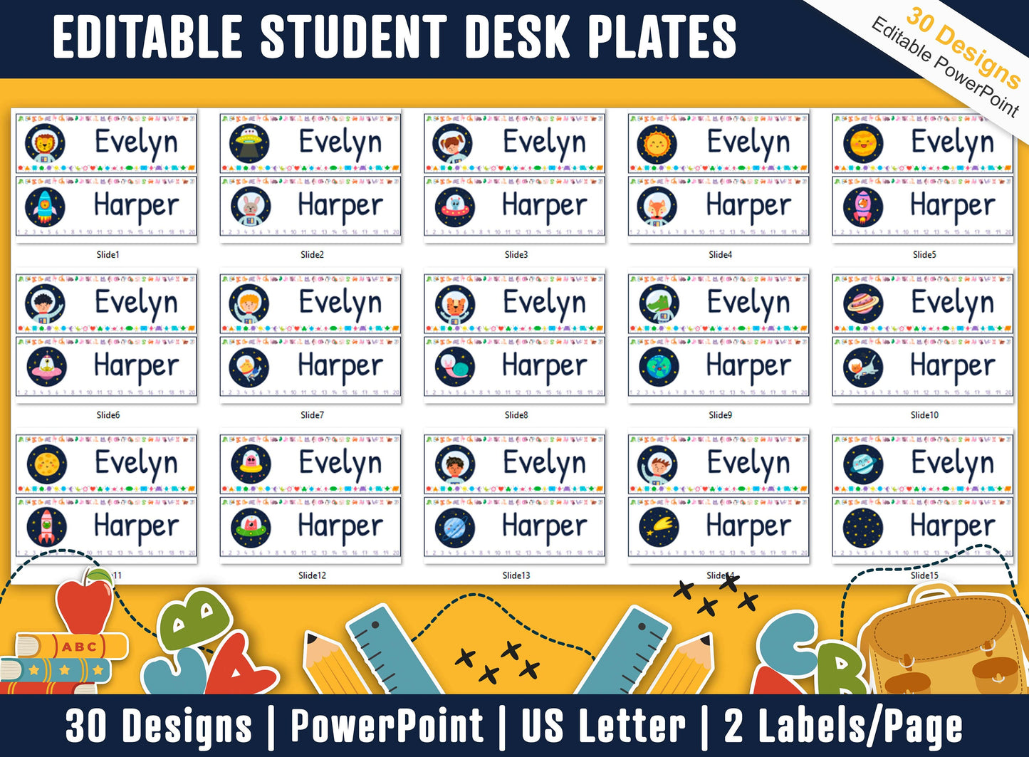 Student Desk Plates, 30 Printable/Editable Cute Space Classroom Name Tags/Name Plates for Student, a Helpful Addition to Your Classroom