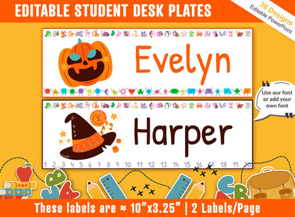 Student Desk Plates 30 Printable/Editable Halloween Classroom Name Tags/Name Plates for Student, a Helpful Addition to Your Classroom