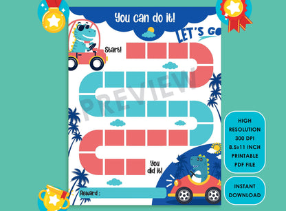 Printable Dinosaur Driving Reward Chart for Kids, a Way of Guiding Children Towards Positive Behavior, 2 Designs, PDF File, Instant Download