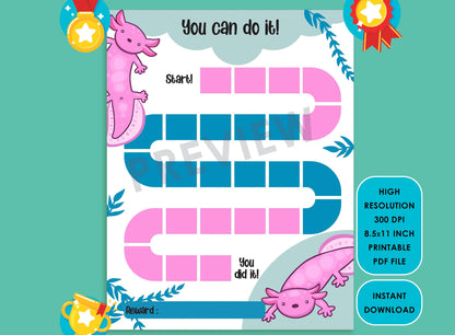 Printable Cute Axolotl Reward Chart for Kids, a Way of Guiding Children Towards Positive Behavior, 2 Designs, PDF File, Instant Download