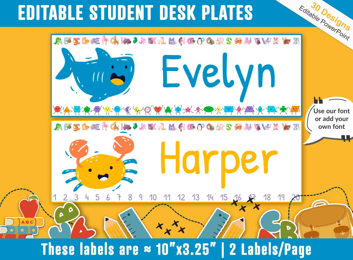 Student Desk Plates, 30 Printable/Editable Sea Animals Classroom Name Tags & Name Plates for Student; a Helpful Addition to Your Classroom