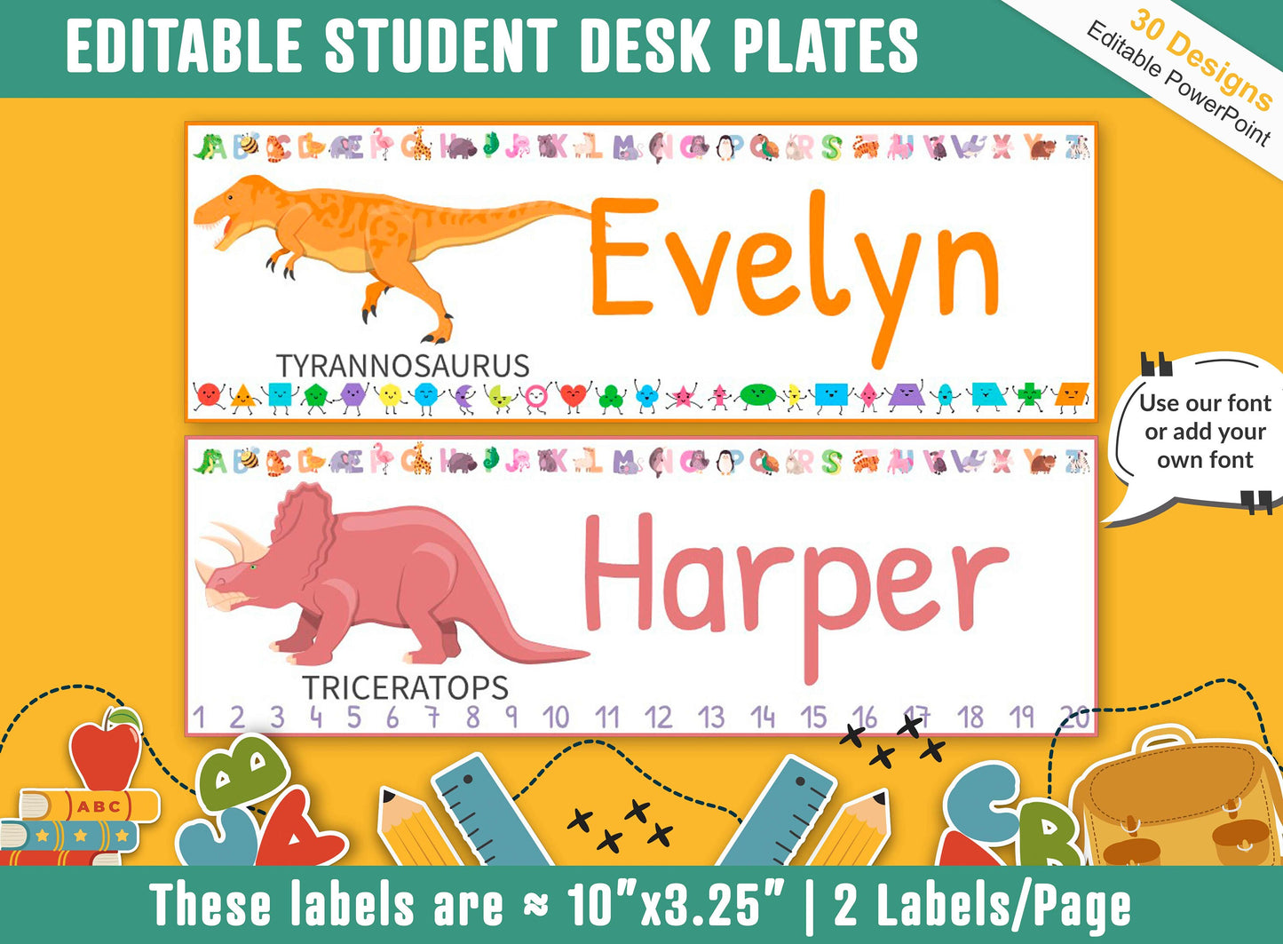 Student Desk Plates, 30 Printable/Editable Dinosaurs Set Classroom Name Tags & Name Plates for Student; a Helpful Addition to Your Classroom