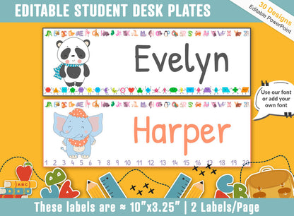 Student Desk Plates, 30 Printable/Editable Cute Cartoon Animals Classroom Name Tags & Name Plates, a Helpful Addition to Your Classroom