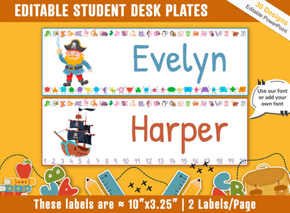 Student Desk Plates, 30 Printable/Editable Pirate Classroom Name Tags & Name Plates for Student, a Helpful Addition to Your Classroom