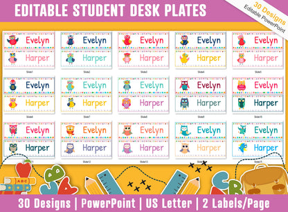 Student Desk Plates, 30 Printable/Editable Cute Owls Classroom Name Tags/Name Plates for Student, a Helpful Addition to Your Classroom