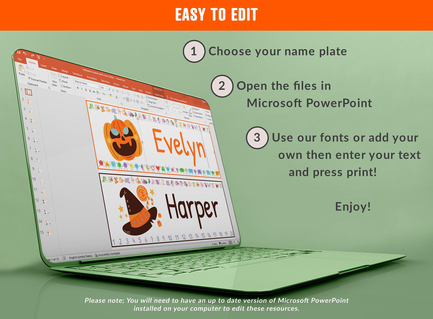 Student Desk Plates 30 Printable/Editable Halloween Classroom Name Tags/Name Plates for Student, a Helpful Addition to Your Classroom
