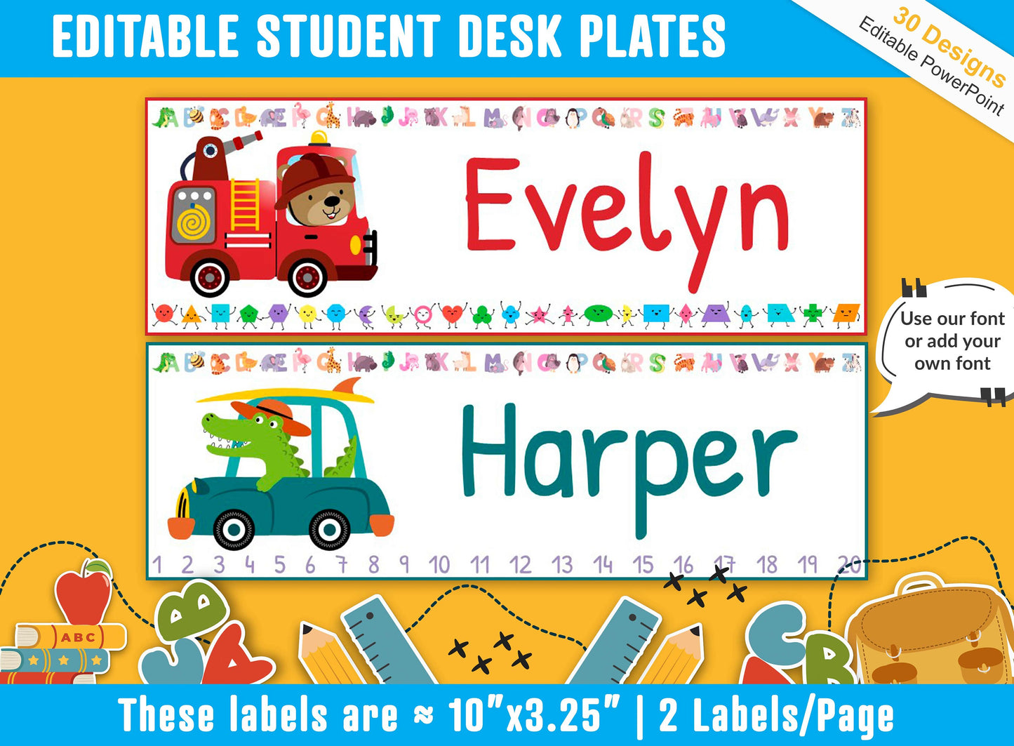 Student Desk Plates 30 Printable/Editable Car and Truck Classroom Name Tags/Name Plates for Student, a Helpful Addition to Your Classroom