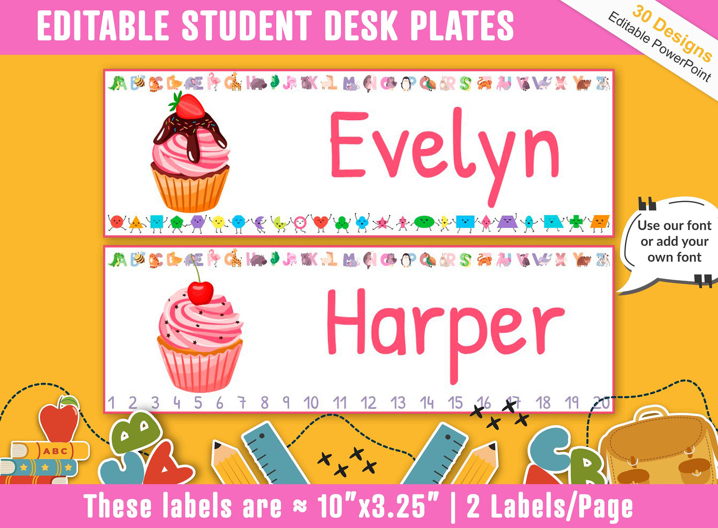 Student Desk Plates 30 Printable/Editable Cupcake & Muffin Classroom Name Tags/Name Plates for Student, a Helpful Addition to Your Classroom