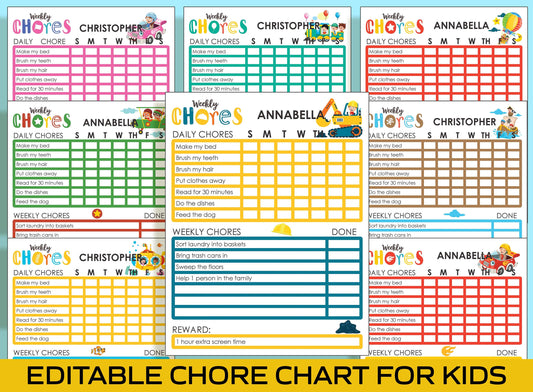 Rev Up Responsibility: A Printable and Editable Vehicle Chore Chart for Kids, PDF File, Instant Download