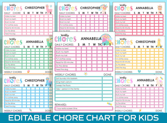 Sparkly Llama Unicorn Chore Chart: Fun and Customizable for Kids, PDF File, Instant Download