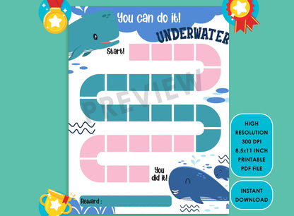 Printable Cute Whale Reward Chart for Kids, a Way of Guiding Children Towards Positive Behavior, 2 Designs, PDF File, Instant Download