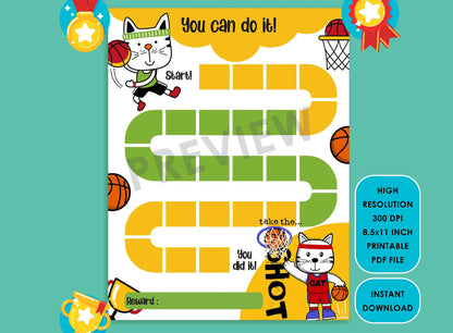 Printable Basketball Reward Chart for Kids, a Way of Guiding Children Towards Positive Behavior, 2 Designs, PDF File, Instant Download
