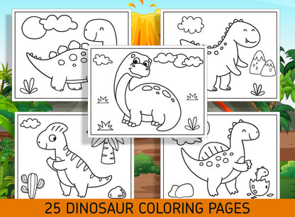 Roar-some Fun for Kids! 25 Easy Dinosaur Coloring Pages for Kindergarten and Preschool - PDF File - Instant Download