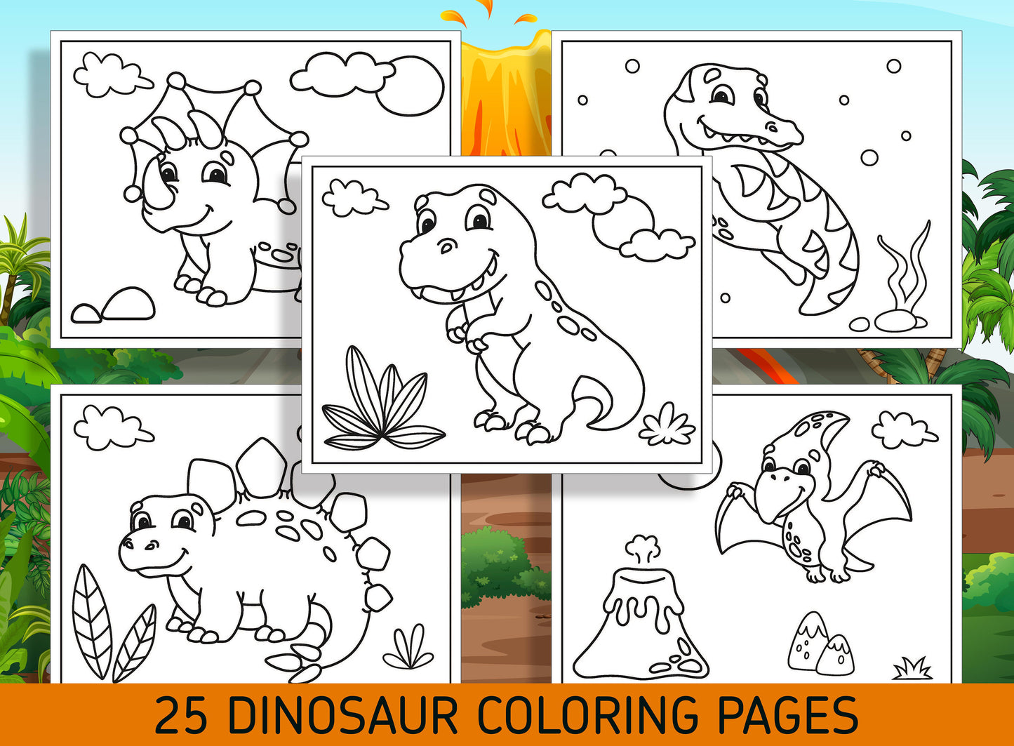 Roar-some Fun for Kids! 25 Easy Dinosaur Coloring Pages for Kindergarten and Preschool - PDF File - Instant Download