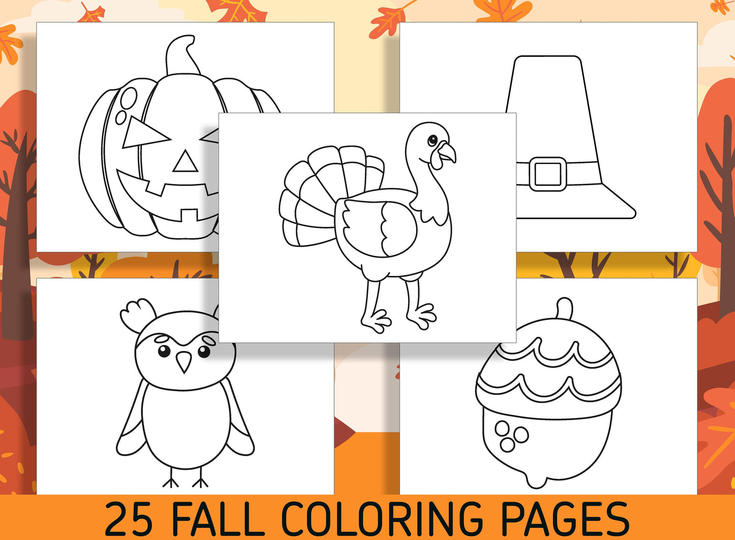 Fall Fun for Little Ones: 25 Easy Coloring Pages for Kindergarten and Preschool - PDF File - Instant Download
