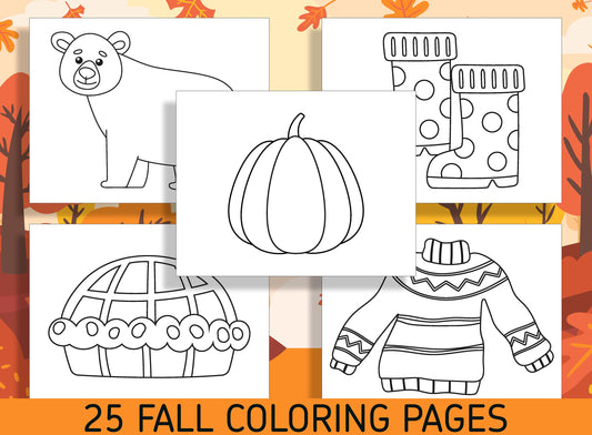 Fall Fun for Little Ones: 25 Easy Coloring Pages for Kindergarten and Preschool - PDF File - Instant Download