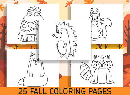 Fall Fun for Little Ones: 25 Easy Coloring Pages for Kindergarten and Preschool - PDF File - Instant Download
