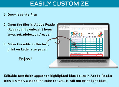 Cute and Customizable Chore Chart for 8 Year Old: 8 Adorable Designs - Instant PDF Download