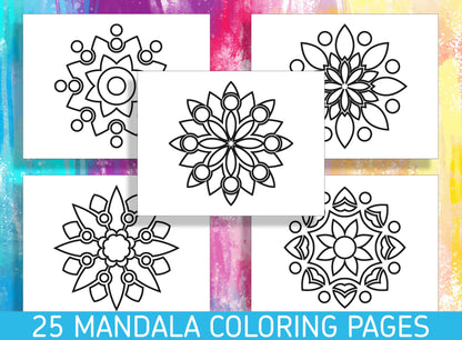 Color Your Way to Creativity: 25 Delightful Mandala Coloring Pages for Kindergarten and Preschool Kids! - PDF File, Instant Download