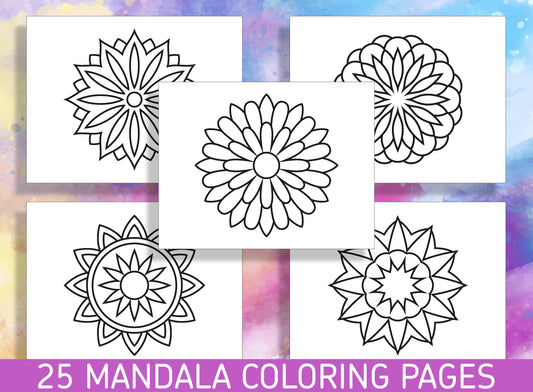 Beginner Mandala Coloring: 25 Delightful Mandala Coloring Pages for Kindergarten and Preschool Kids! - PDF File, Instant Download