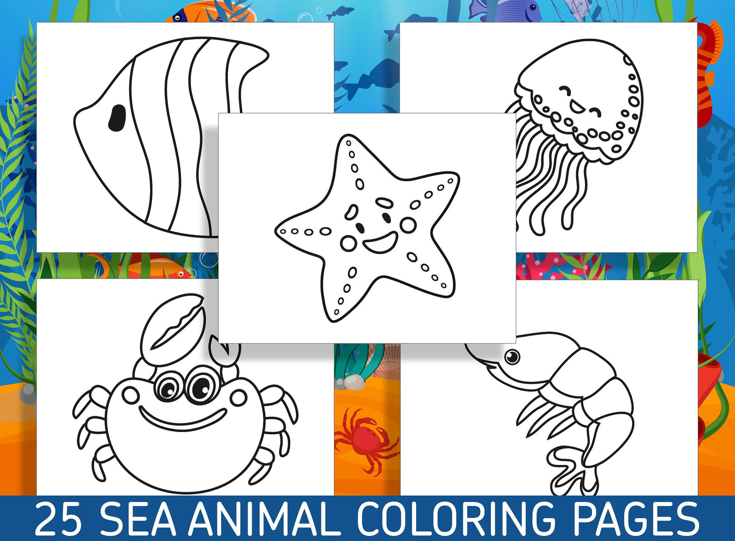 Explore the Wonders of the Sea with 25 Adorable Coloring Pages - Ideal for Kindergarten and Preschool! - PDF File, Instant Download