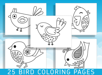 Fun and Easy Bird Coloring Pages for Kindergarten and Preschool: 25 Delightful Designs to Spark Creativity - PDF File, Instant Download
