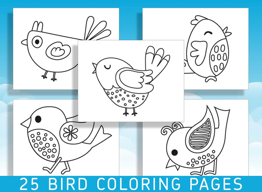 Fun and Easy Bird Coloring Pages for Kindergarten and Preschool: 25 Delightful Designs to Spark Creativity - PDF File, Instant Download