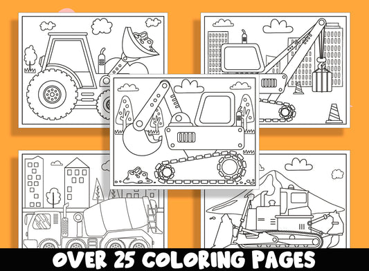 Build and Color: Fun Construction Coloring Pages for Kids, 25 Pages, PDF File, Instant Download