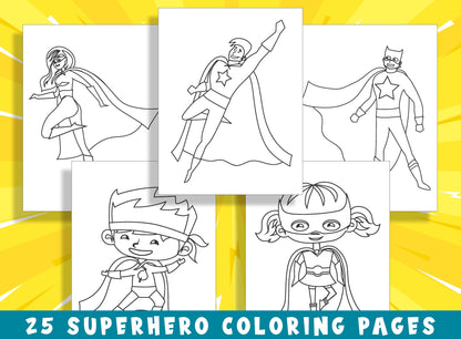 Unleash Your Child's Inner Hero with 25 Superhero Coloring Pages - Perfect for Preschool and Kindergarten! - PDF File, Instant Download