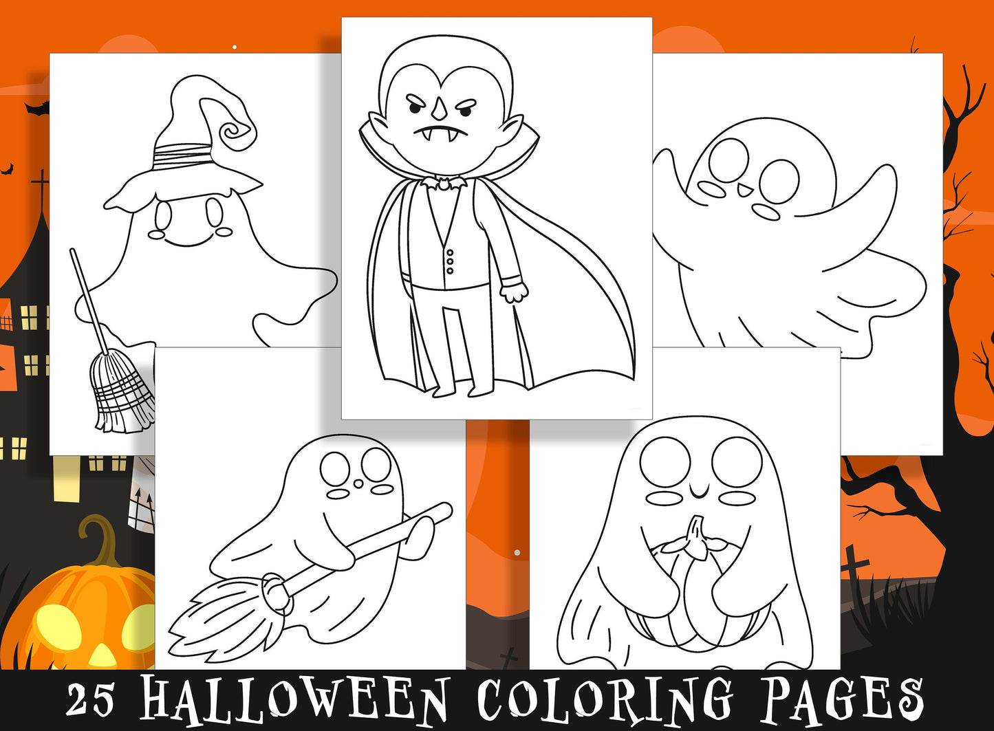 Get Spooky with these Adorable Halloween Coloring Pages for Kindergarten and Preschoolers - 25 Fun-filled Pages!, PDF File, Instant Download