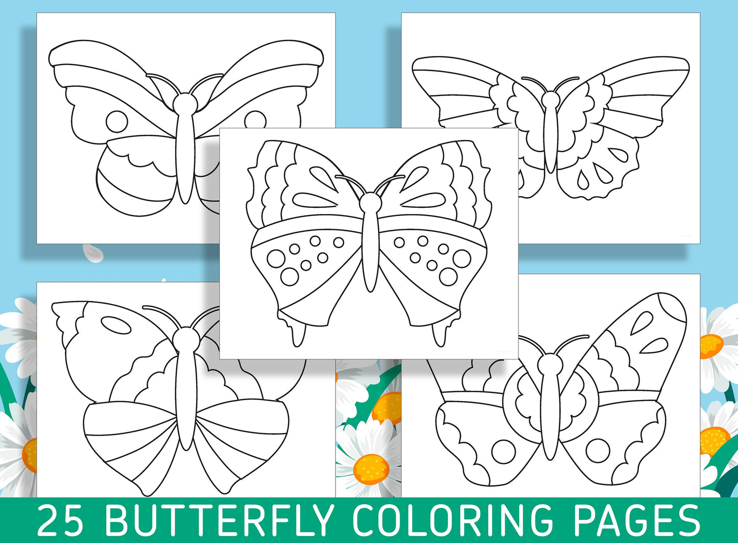 Fluttering Fun: 25 Butterfly Coloring Pages for Kindergarten and Preschool, PDF File, Instant Download