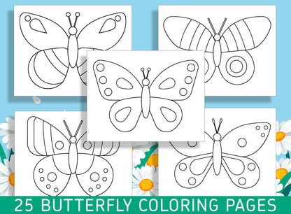 Fluttering Fun: 25 Butterfly Coloring Pages for Kindergarten and Preschool, PDF File, Instant Download