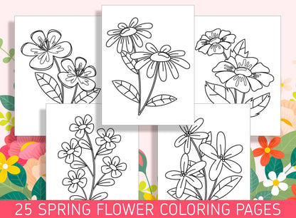Spring into Color: 25 Flower Coloring Sheets for Preschool and Kindergarten, PDF File, Instant Download