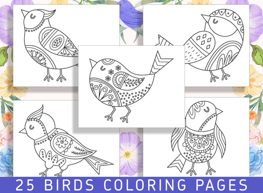 Colorful World of Birds: 25 Pages of Avian Beauty to Color, PDF File, Instant Download