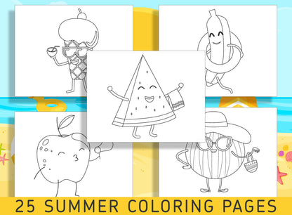 Fun in the Sun: 25 Summer Coloring Sheets for Preschool and Kindergarten, PDF File, Instant Download