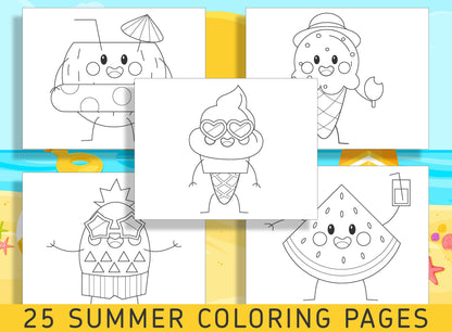 Fun in the Sun: 25 Summer Coloring Sheets for Preschool and Kindergarten, PDF File, Instant Download