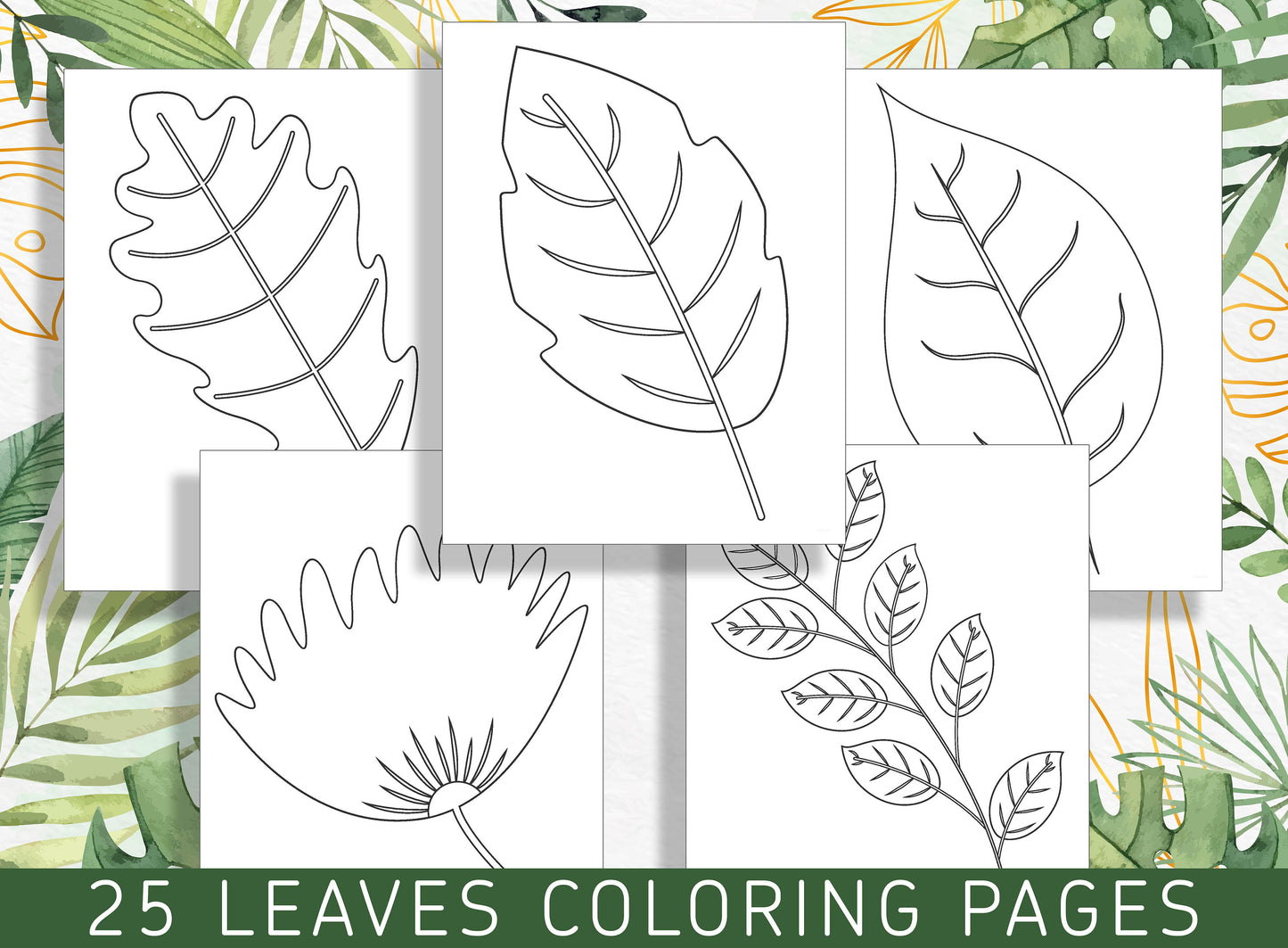 Escape to Nature: 25 Exquisite Leaf Coloring Pages for Stress Relief and Relaxation, PDF File, Instant Download